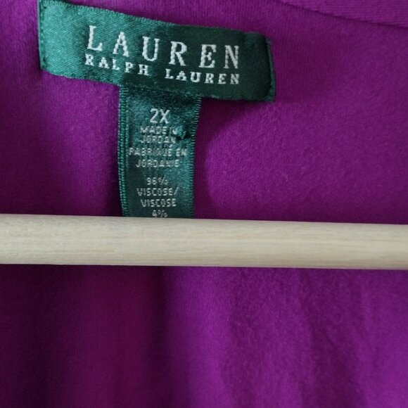 Lauren Ralph Lauren Draped Wrap Top 2XL Purple V-Neck Stretch Blouse - Picture 5 of 6